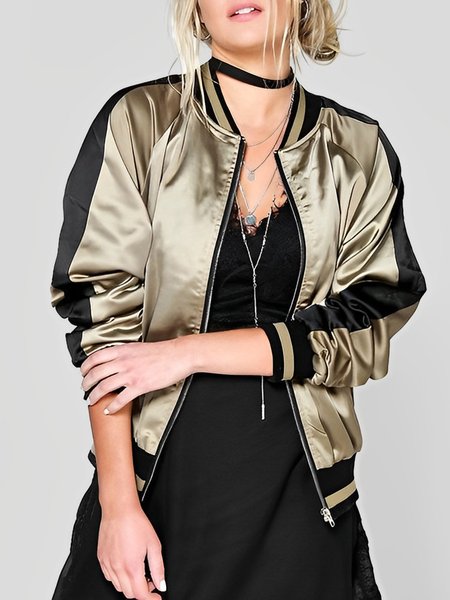 

Casual Long sleeve Loose Color Block Jacket, Champagne, Jackets