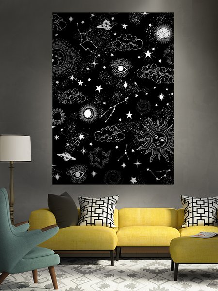 

51x60 Sun and Moon Tapestry Fireplace Art For Backdrop Blanket Home Festival Decor, Color4, Tapestry