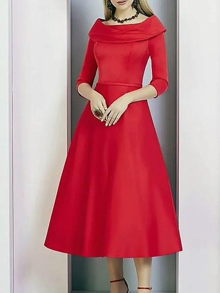 

Knitted Crew Neck Regular Fit Elegant Dress & Party Dress, Red, Midi Dresses