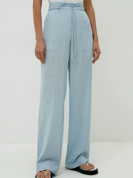 Casual Loose Plain Casual Pants, Blue, Pants