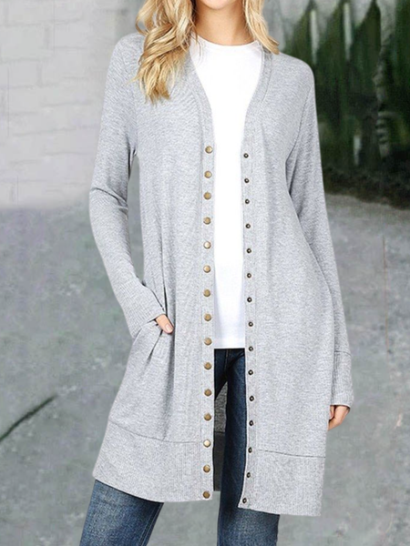 

Crew Neck Plain Cotton-Blend Casual Other Coat, Gray, Outerwear