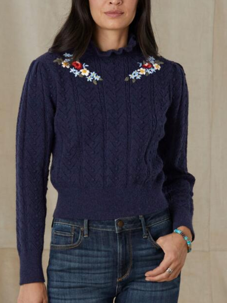 

Loose Floral Yarn/Wool Yarn Casual Sweater, Blue, Sweaters