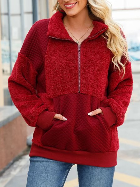 

Casual Loose Fluff/Granular Fleece Fabric Plain Sweatshirt, Red, Sweatshirts & Hoodies