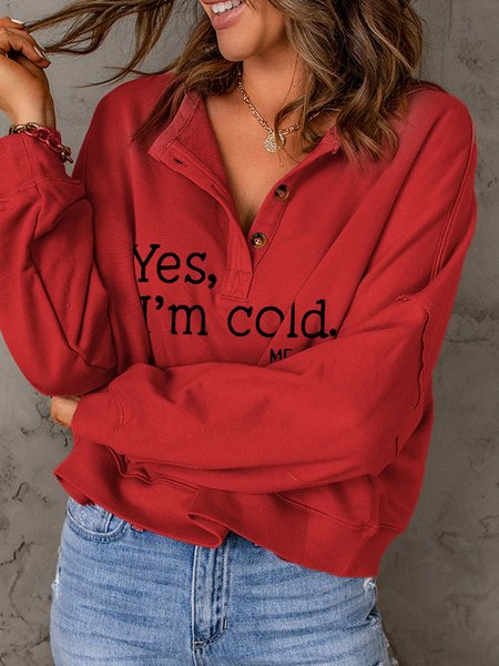 

Casual Loose Half Open Collar Sweatshirt, Red, Sweatshirts & Hoodies