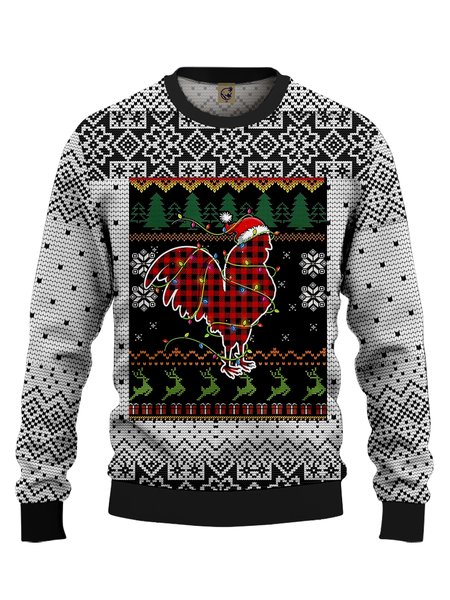 

Ugly Christmas Rooster Crew Neck Sweatshirt, Black, Hoodies&Sweatshirts