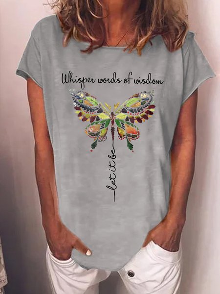 

Women's Whisper Words Of Wisdom Butterfly Printed Graphic Text Letters Casual Cotton-Blend T-Shirt, Gray, T-shirts