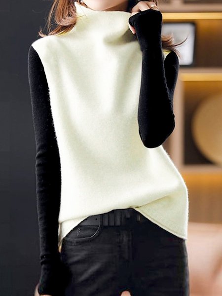 

Long sleeve Turtleneck Loose Casual Sweater, Apricot, Pullovers