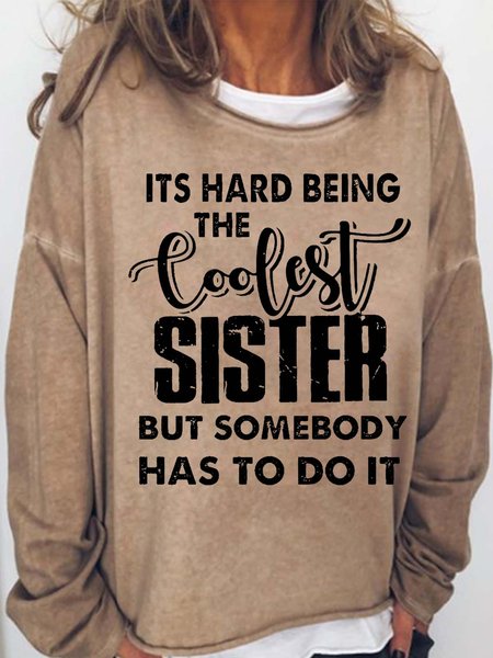 

Women's Funny Sister Crew Neck Casual Letters Sweatshirt, Light brown, Hoodies&Sweatshirts