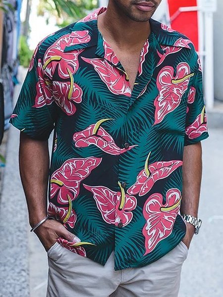 

Plants Chest Pocket Short Sleeve Resort Shirt, Green, Men Shirts