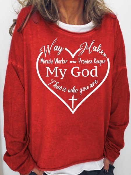 

Women‘s Way Maker Bible Verse My God Simple Crew Neck Sweatshirt, Red, Hoodies&Sweatshirts