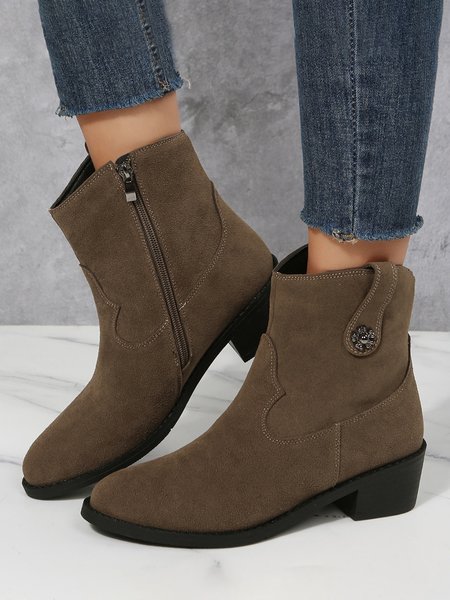 

Stylish Patchwork Chunky Heel Pointed Toe Booties, Green, Boots
