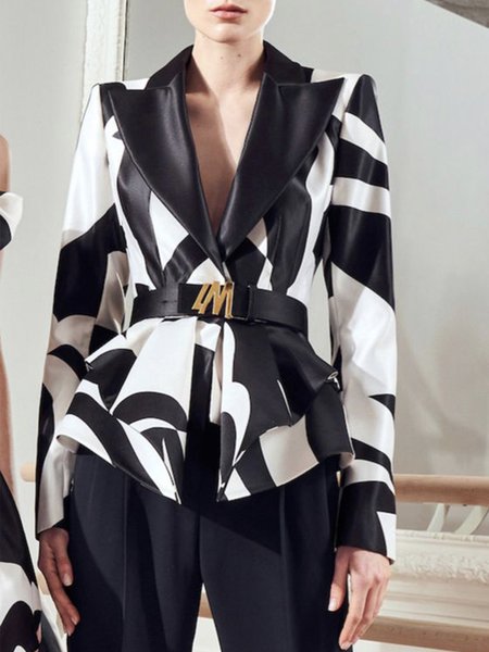 

Long sleeve Color Block Regular Fit Lapel Collar Blazer, Black, Blazers