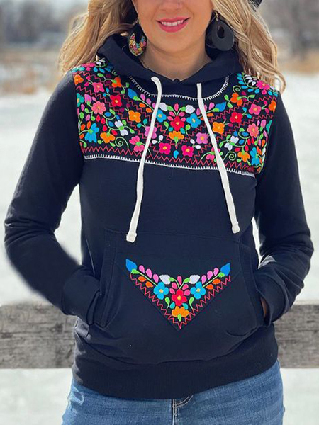 

Loose Hoodie Casual Floral Sweatshirt, Blue, Sweatshirts & Hoodies