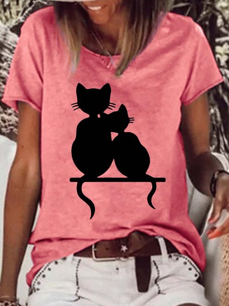 

womens Casual Crew Neck Text Letters T-Shirt, Red, T-shirts