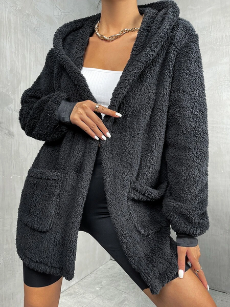 

Loose Fluff/Granular Fleece Fabric Casual Teddy Jacket, Gray, Coats