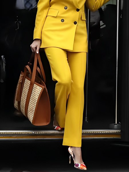 

Urban Regular Fit Plain Fashion Pants, Yellow, Pants