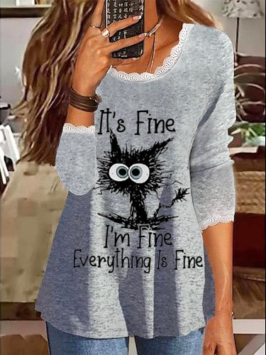 

Crew Neck Casual Text Letters Top, Gray, Shirts & Blouses