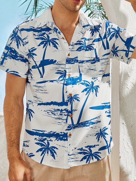 

Plants Chest Pocket Short Sleeve Resort Shirt, White, Men Shirts