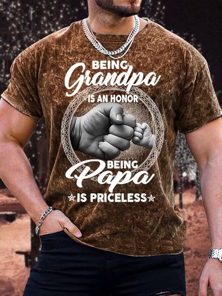 

Men's Being Grandpa Is An Honor Being Papa Is Priceless Funny Print Casual Text Letters Loose Crew Neck T-Shirt, Brown, T-shirts