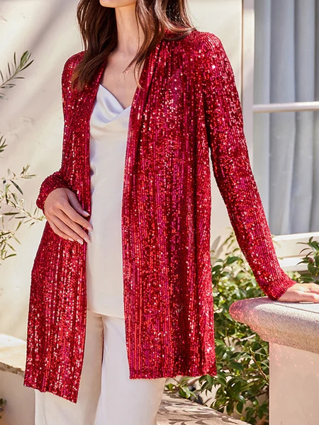 

Glitter Casual Loose Other Coat, Red, Cardigans