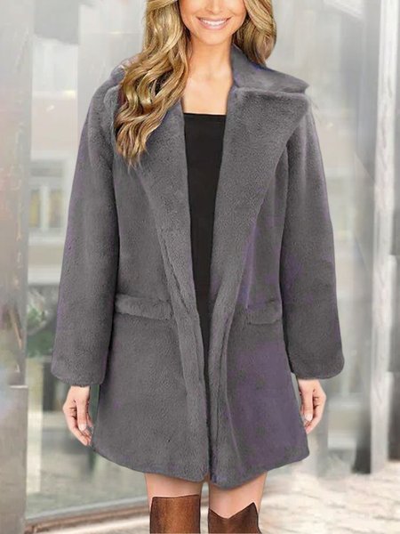 

Loose Cross Neck Casual Teddy Jacket, Gray, Coats