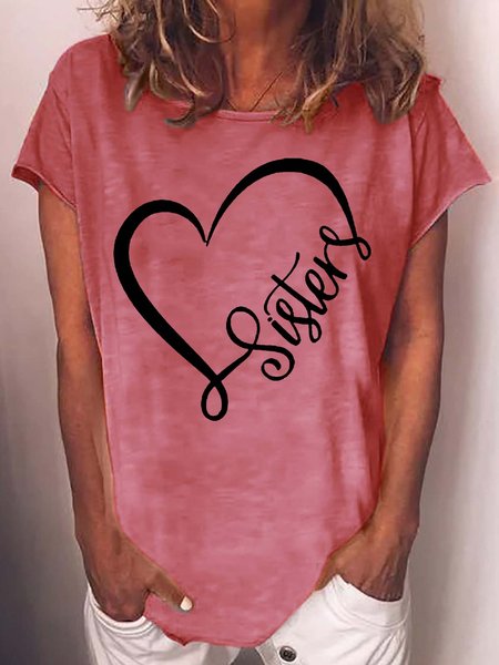 

Women's Sister Casual Letters Crew Neck T-Shirt, Red, T-shirts