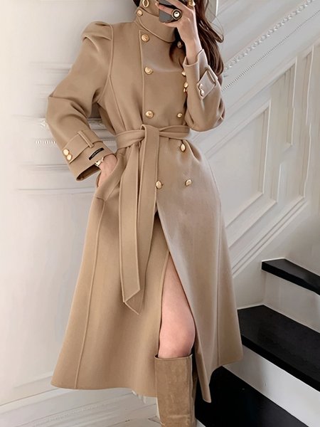 

Plain Elegant Regular Fit Long sleeve Overcoat, Camel, Coats