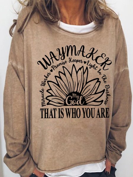 

Women's Waymaker Miracle Worker Sunflower Loose Simple Sunflower Sweatshirt, Khaki, Hoodies&Sweatshirts