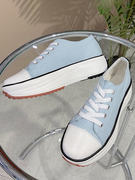 

Lightweight Platform Casual Lace-Up Canvas Shoes, Lightblue, Creepers & Wedges