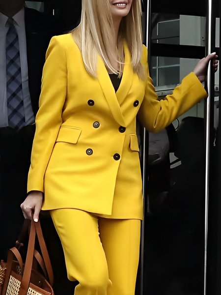 

Regular Fit Urban Shawl Collar Double Breasted Plain Blazer, Yellow, Blazers