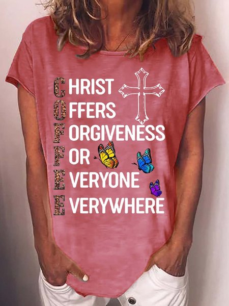 

Women‘s Jesus God I Love Coffee Letter Casual T-Shirt, Red, T-shirts