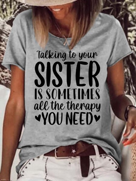 

Women's Sister Letters Casual T-Shirt, Gray, T-shirts