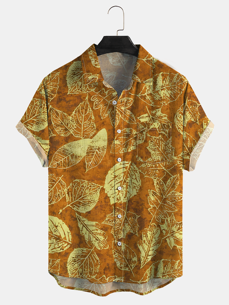 

Vintage Floral Print Short Sleeve Resort Shirt, As picture, Men Shirts