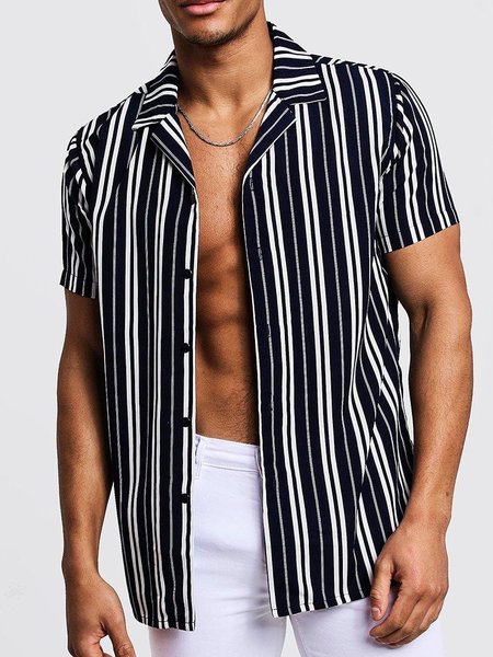 

Striped Short Sleeve Casual Shirt, Black, Men Shirts