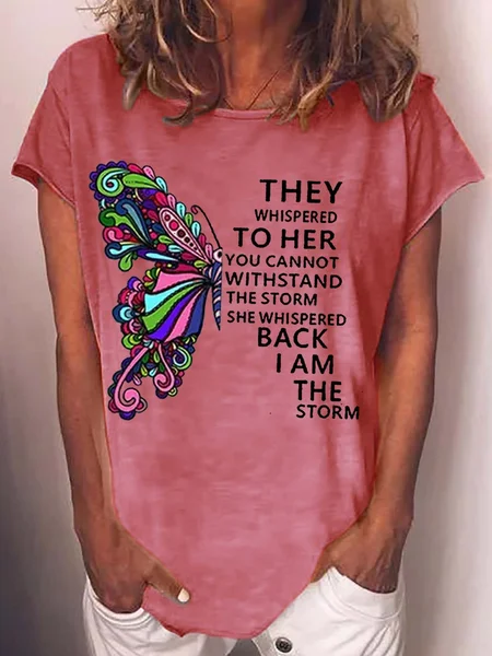 

Women's Funny They Whispered to Her Letter Butterfly Casual T-Shirt, Red, T-shirts