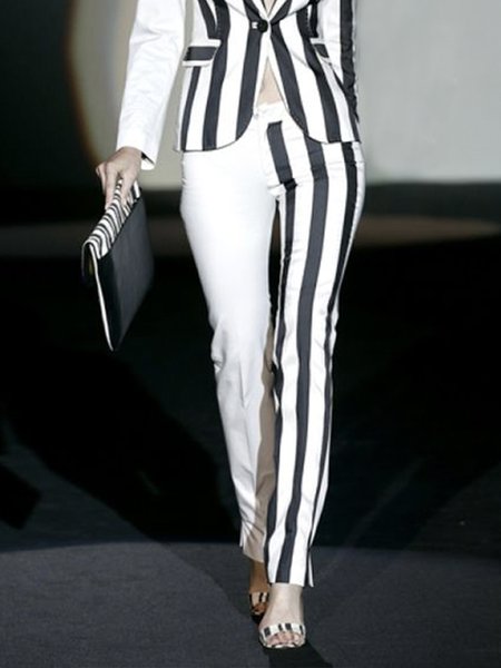 

Daily Elegant Striped Regular Fit Fashion Pants, White, Pants