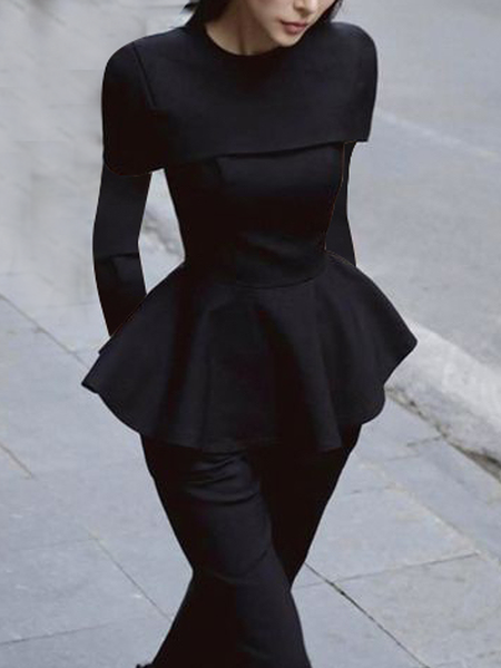 

Regular Fit Urban Plain Crew Neck Long sleeve Blouse, Black, Blouses and Shirts