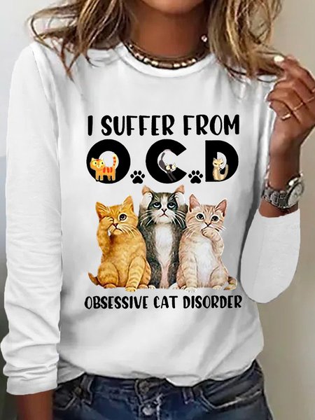 

I Suffer From Ocd Obsessive Cat Disorder Women's Long Sleeve T-Shirt, White, Long sleeves
