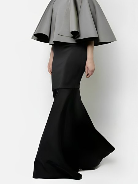 

Elegant Regular Fit Plain Maxi Skirt, Black, Skirts