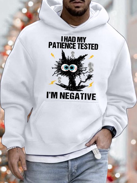 

Mens I Had My Patience Tested I Am Negative Funny Bang Pussy Graphics Printed Hoodie Loose Casual Text Letters Sweatshirt, White, Hoodies&Sweatshirts