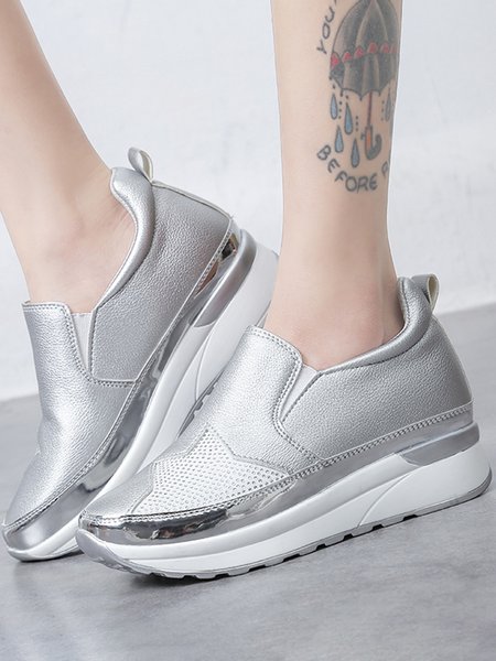 

Fashionable Rhinestone Lightweight Platform Shoes, Silver, Sneakers