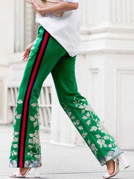 

Regular Fit Color Block Urban Fashion Long Straight Pants, Green, Pants