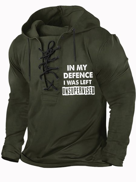 

Men's In My Defence I Was Left Unsupervised Funny Graphics Print Casual Text Letters Hoodie Sweatshirt, Dark green, Hoodies&Sweatshirts