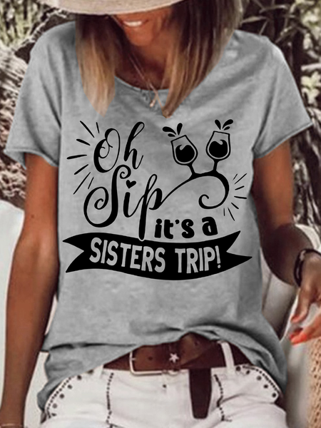 

Women's Funny Sister Trip Casual Crew Neck T-Shirt, Gray, T-shirts