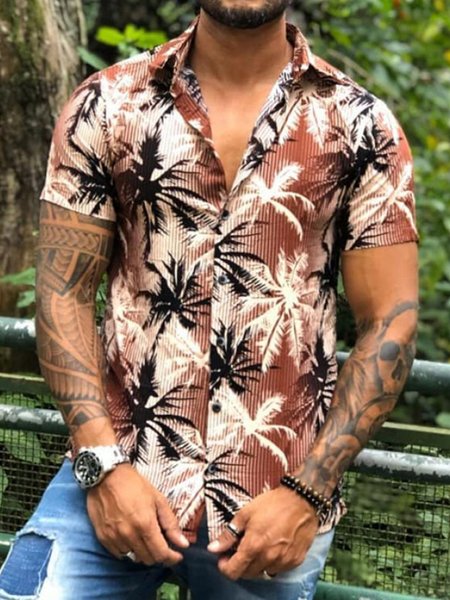 

Plants Short Sleeve Resort Shirt, Brown, Men Shirts