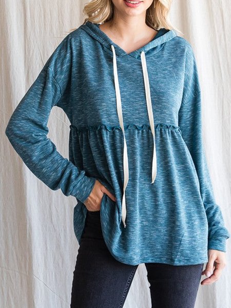 

Ruched Plain Hoodie Casual Top, Blue, Tops