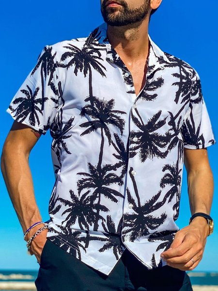 

Coconut Tree Short Sleeve Aloha Shirt, White, Men Shirts
