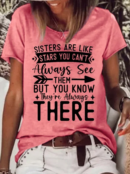 Women's Funny Sister Gift Letters Crew Neck Casual T-Shirt, Red, T-shirts