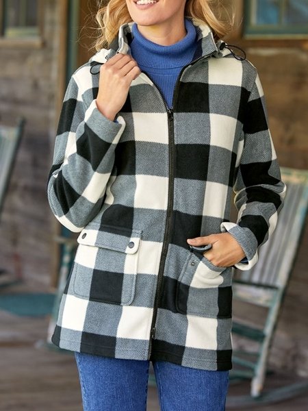 

Color Block Loose Casual Zipper Jacket, Black-white, Outerwear