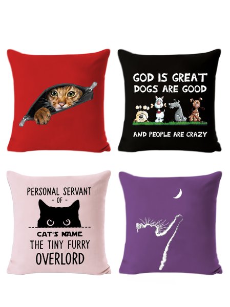 

18*18 Set of 4 Funny 3D Cat PrintBackrest Cushion Pillow Covers, Decorations For Home, Color1, Pillow Covers